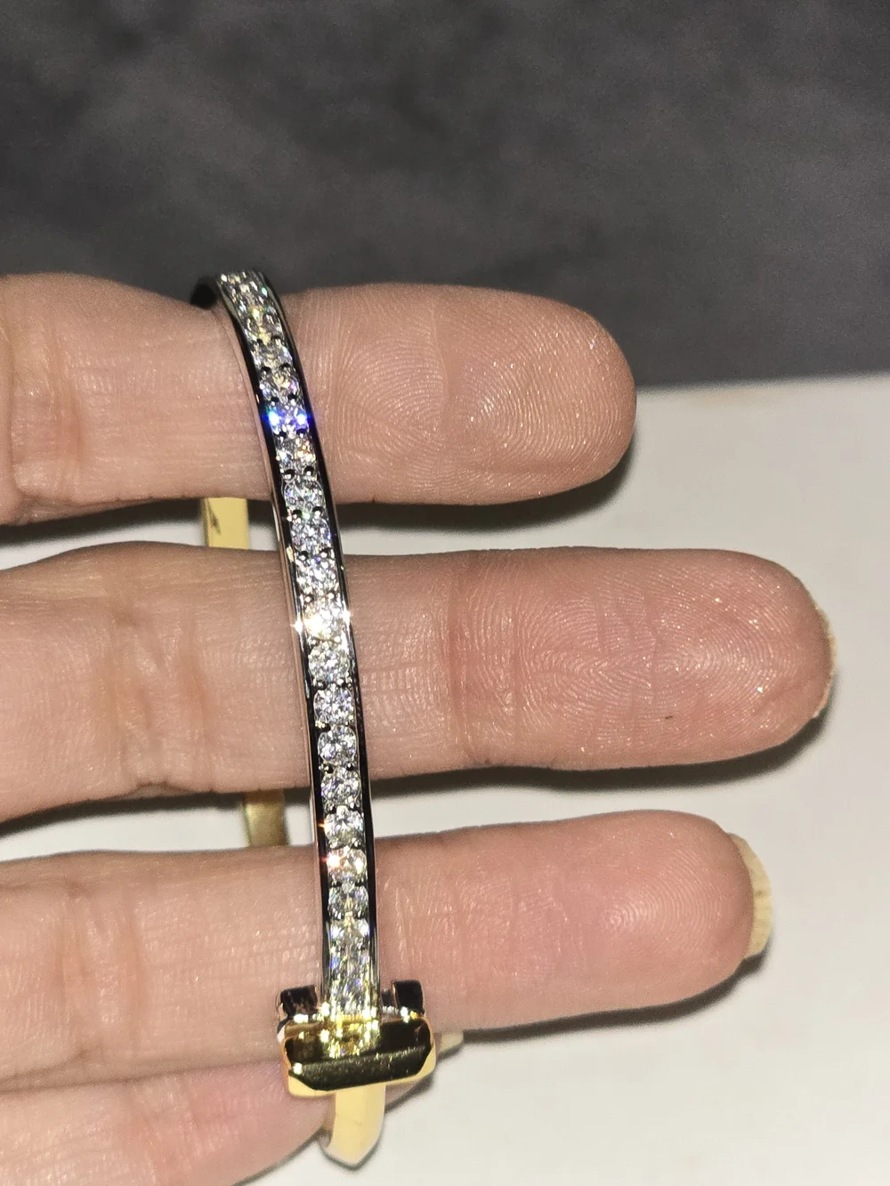 22kgp Dubai Jewelry Gold and Silver Crystal Pavé Bangle Bracelet